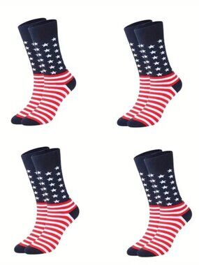 4 Pairs of Patriotic Socks - American USA Flag July 4th Red, White & Blue Design